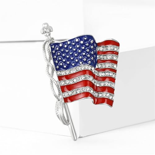 Image of coadipress American Flag Brooches for Women Men Rhinestone Crystal 4th of July American Patriotic Flag Brooches Pins Sparkle Veterans Independence Day Accessory Gifts