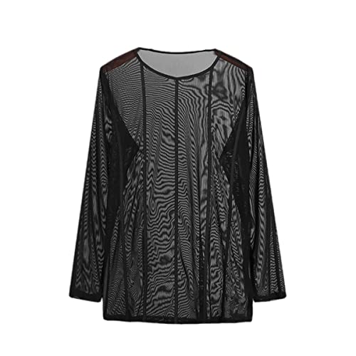 Tee-shirt en maille transparente noire manches longues pour look homme provocant