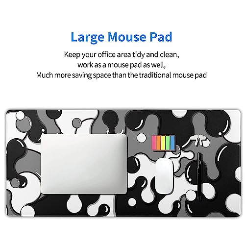 Image of Black White Grey Mouse Pad XXL Anime Cool Geometric Japanese Extended Desk Mat 90X40 CM Non-Slip Rubber Base Stitched Edge Large Mousepad for Gaming Laptop Computer Desktop 35.4x15.7 Inch