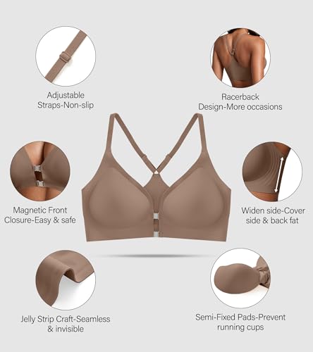 Image of DEANGELMON Front Closure Bras for Women Racerback Bra No Underwire Seamless Push Up T-Shirts Bras Supportive Womens Bralettes