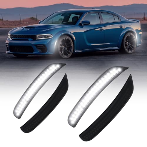 AUTOONE LED Side Marker Lights White Compatible With Dodge Charger 2015-2023, White Front & Rear Bumper Marker Lamps Smoked Len, 4PCS