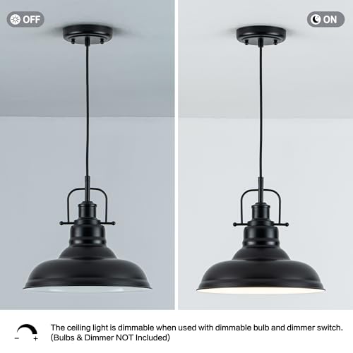 Image of Zlepmlla Famrhouse Pendant Light, Black Pendant Light Fixture with Metal Dome Shade, Adjustable Height Hanging Light for Kitchen Island, Living Room, Bedroom