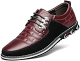 Mens Dress Shoes Comfort Business Oxford Shoes Fashion Casual Dress Sneakers Office Working Derby Shoe Wine Red, 12.5 US