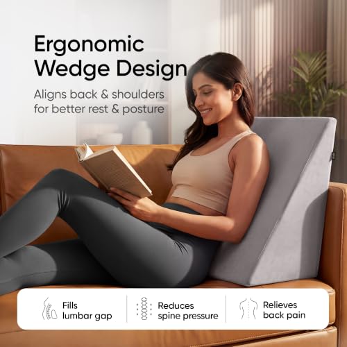 Image of Frido Wedge Plus Cushion for Sleeping & Acid Reflux Relief | Memory Foam Pillow | High Resillience Foam | Orthopedic Wedge Cushion for Leg Elevator | Pregnancy | GERD | Slate Grey- Pack of 1