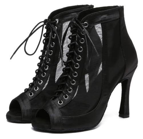 MINITOO Damskie buty do tańca, z siateczki, na wieczór, na lato, seksowne buty do tańca, L597 czarny obcas 10 cm, 39 eu