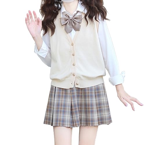 Cute Preppy Aesthetic Knit Sweater Vest for Teen Girls Sleeveless V Neck JK Uniform Pullover Knitwear Kawaii Tank Top