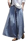 EXPOING Extra Wide Leg Denim Pants for Women Long Jeans Elastic Waist with Pockets Plus Size Loose Casual (Blue XL)