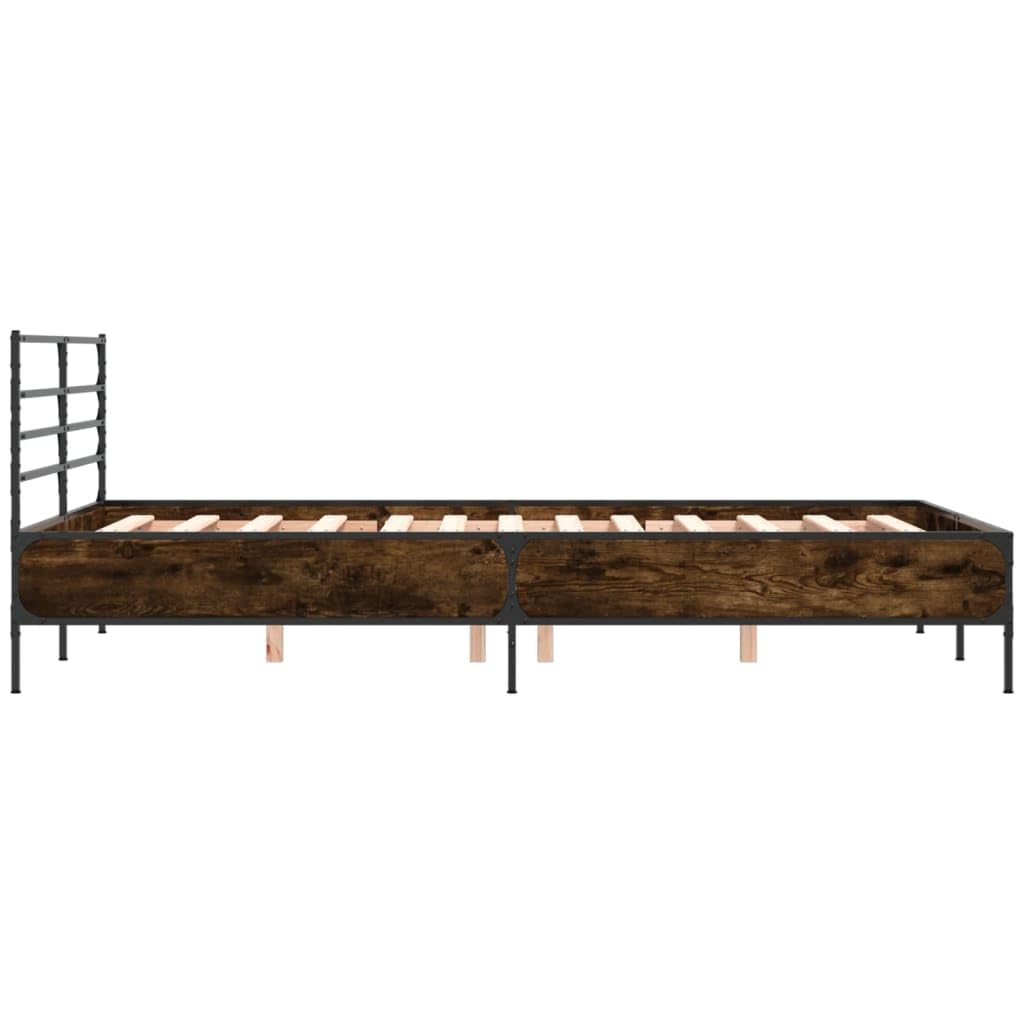 Rama łóżka, łóżko rodzinne, łóżko podwójne, meble do sypialni, rama łóżka, dąb wędzony, 140 x 200 cm, materiał drewnopochodny i metal