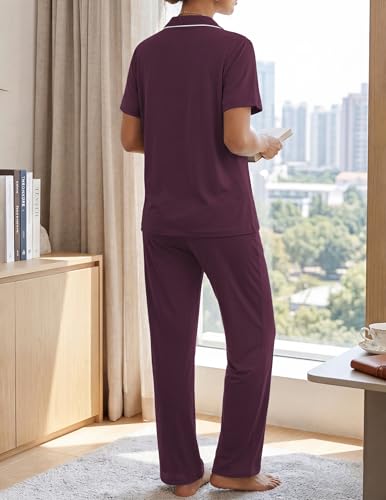 Image of ZMJ Womens Pajamas Sets 2 Piece Button Up Pj Sets Short Sleeve with Long Pant