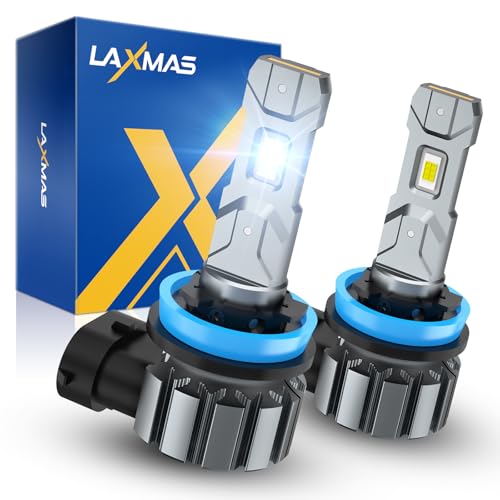 Image of Laxmas LM1A H11 /H8 /H9 LED Bulb, 900% Brightness Upgraded, 28,000LM Brightness 6500K Cool White, Wider Driving Vision, Fanless Design, Real 1:1 Mini Size H11, Plug and Play, 2 Pack