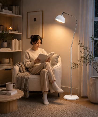 Image of HarvestLand Halo Silver Floor Lamp with Adjustable Head Reading Light