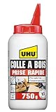 UHU Colle à Bois Express  Colle Bois Vinylique Extra Forte et Séchage Rapide   Résistante à l'Humidité (D2)   Sans Solvant   Transparente après Séchage   Bouteille de 750 g