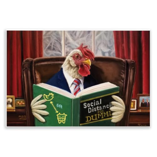 Rooster Reading at Desk Humor, 10 x 15 Inch Mounted Print on Wall Plaque