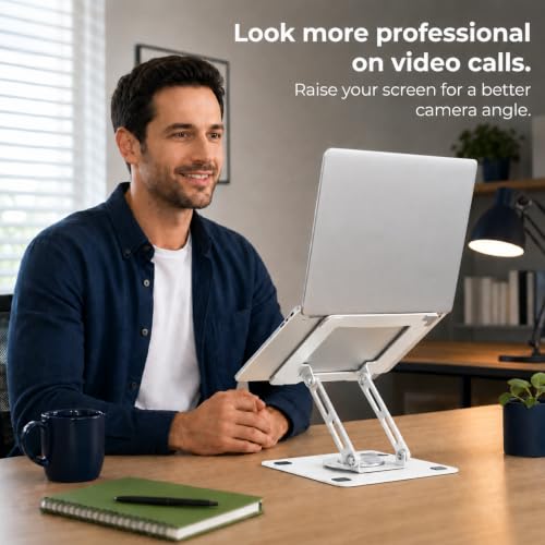 Image of Uncaged Ergonomics Swivel Laptop Stand for Desk, Adjustable Computer iPad Stand for Desk w / 360 Rotation, Portable Laptop Holder for Home Office Ergonomic Supplies (Pearl White)