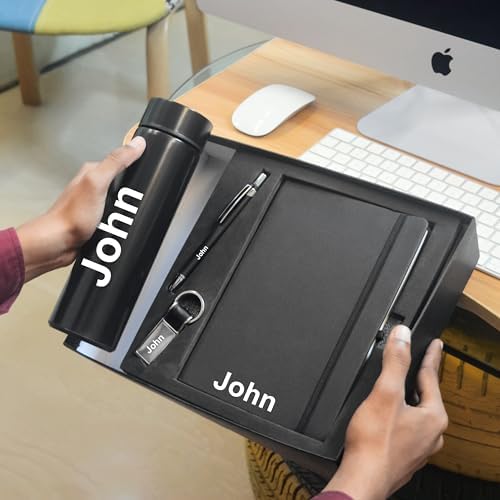 Image of Personalised 4 in1Corporate Gift Set which Includes Diary,Keychain,Coffee Mug, Metal Pen & Bottle.Personlised Gift Set for Employee of The Month,Corporate Gift for Clients (Black)