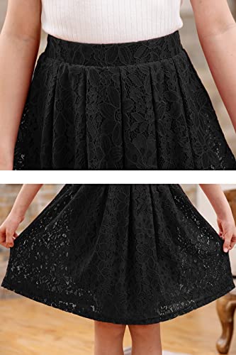 Gorlya Girls Modest Elegant Elastic High Waist Pleated A-Line Knee Length Lace Skirt For 4-14T(Gor1140,Black,10Y) #TOP5