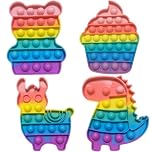 Cuackamily 4PCS Pop Bubble Fidget Toys Set,Push Rainbow Poppet Sensory toy Dinosaur Bear Alpaca Ice cream Anxiety Autism Stress Relief, Favors Bags Filler Christmas Birthday Gift for Kids Adults