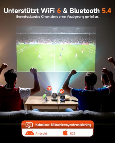 Rollei Smart Beamer 4K SB-502, Mini Projector Klein 4K Tragbar mit Auto Keystone 210° Drehbar Pojektor Heimkino Unterstützt Android 11/WiFi 6/BT 5.4 mit Leinwand, Beamer-4K-Mini-Projektor – Bild 4