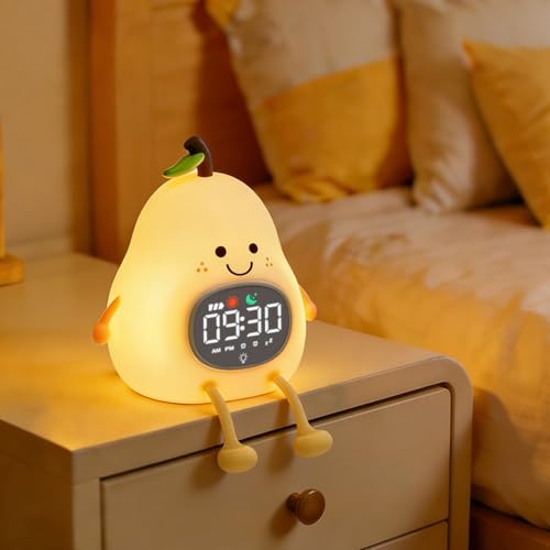 Image of Pear Alarm Clock with Night Light for Kids with Sleep Training Light and White Noise, Rechargeable Silicone Lamp OK to Wake Clock,Cute Tabletop Clock, Perfect Sleep Companion for Boys Girls