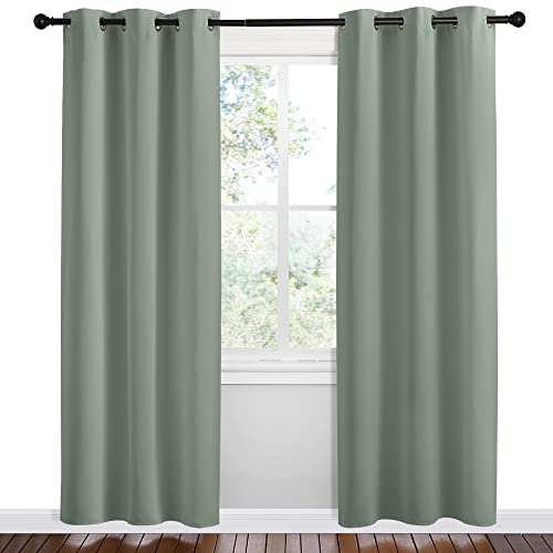 Image of NICETOWN Sage Green Room Darkening Curtains for Kitchen, Set of 2, 42 inches Wide by 78 inches Long, Window Treatment Thermal Insulated Solid Grommet Room Darkening Curtains /Drapes for Bedroom