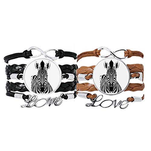 Pulsera de cuerda de cuero de cebra DIYthinker Solo Simple para parejas con amuleto animal