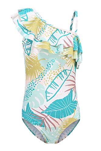 Image of Girls One Piece Swimsuits One Shoulder Ruffle Swimwear Floral Bathing Suit