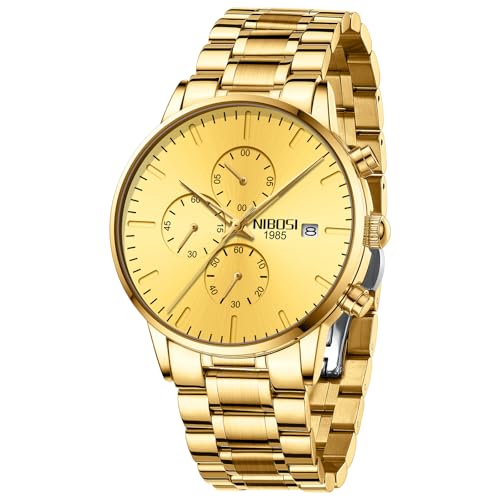 Image of NIBOSI Men's Watches Analog Minimalist Black Dial Watch for Man Business Chronograph Casual Watches Stainless Steel Strap Date