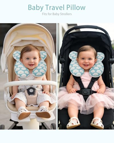 Image of KAKIBLIN Baby Travel Pillow, Baby Neck Pillow for Car Seat, U-Shaped Head and Neck Support for Stroller Pushchair, Soft Cooling Breathable Infant Head Pillow for Newborn Toddler