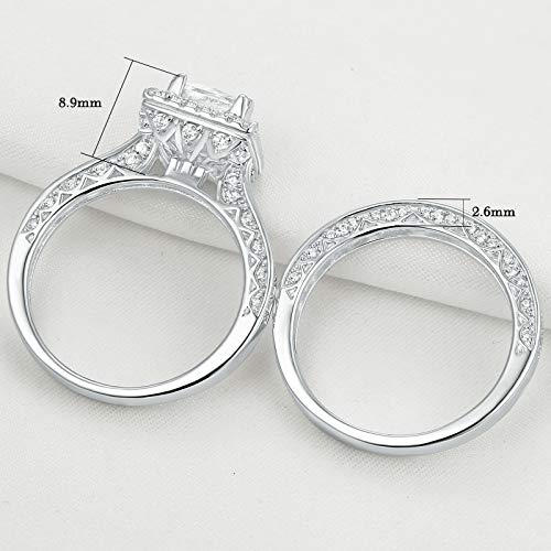 Newshe Jewellery 2.8 Carat Princess White Cz 925 Solid Sterling Silver Wedding Band Engagement Ring Set Size 8