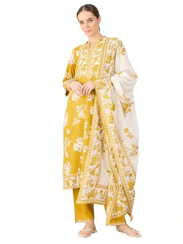 Image of INDO ERA Women's Pure Cotton Animal Printed Straight Kurta & Pant with Dupatta Set (IESTR11803)