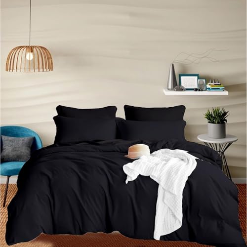 EGYLIN 800 Thread Count Pure Egyptian Cotton Black Duvet Cover King Size Super Soft Breathable 100% Long Staple Cotton Quilt Cover 224cm x 224cm, Luxurious Hotel Quality Sateen Bedding Set Easy Care