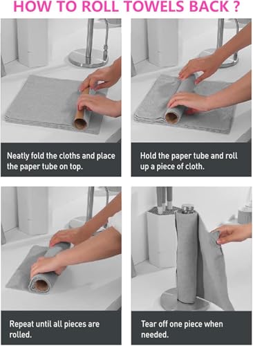 Image of Cleaning Cloth Roll Reusable Washable 20 Pack for Kitchen Surfaces Car, Home, Garage or Shop Cleaning Tear Away Microfiber Towels (2, Grey)