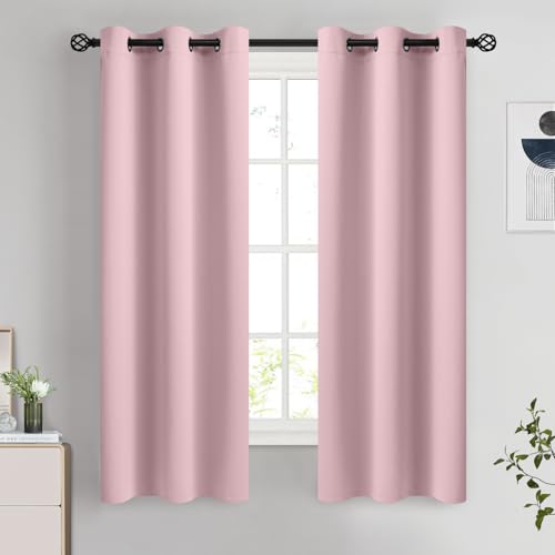 Image of COSVIYA Grommet Room Darkening Pink Curtains 63 inch Length for Bedroom | Light Blocking Insulated Thermal Curtains for Living Room, Blackout Thick Polyester Window Drapes,38x63 inches, 2 Panels