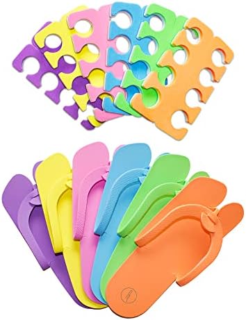 Artist Land 48 Pairs Spa Party Pack of Anti-Slip EVA Pedicure Slippers & Premium Toe separators Two Tone Soft & Durable - Bulk 6 Fun Colors Ideal for At Home Spa Party & Nail Salon