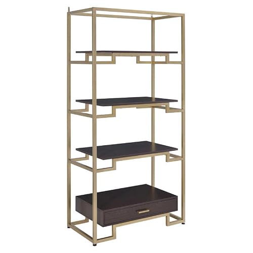 Acme Yumia Bookshelf - - Gold & Clear Glass #TOP6