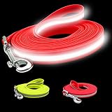 LaRoo 10m Schleppleine für Hunde, Reflektierend Robuste PVC Hundeleine mit Handschlaufe Haken, Nachts Spazieren Gehen Wasserdicht Schleppleine Trainingsleine für Kleine Große Hunde (10m, Rot)