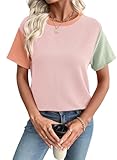 EVALESS Short Sleeve Shirts for Women Multicolour Ribbed Color Block Crewneck Knit Tee Blouses 2026 Trendy...
