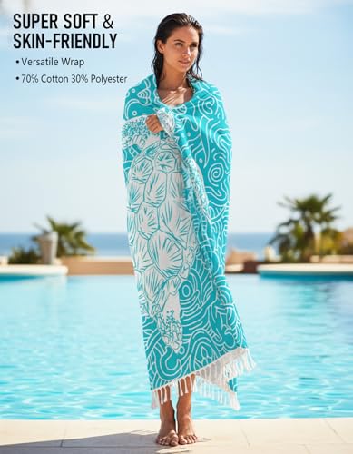 Image of Oversized Turkish Beach Towel Blanket Cotton Giant XL Sandproof Towels Huge Linen XXL Extra Large Big Throw Quilt Blankets for Adults Cloud Travel Camping Glamping Accessories Essentials Turtle