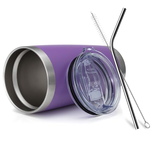 COMOOO 20oz Double Wall Vacuum Insulated Travel Mug, Stainless Steel Tumbler with Lid and Straw Durable Powder Coated Insulated Coffee Cup for Cold & Hot Drinks (Purple. 2 Pack by COMOOO - Image 6