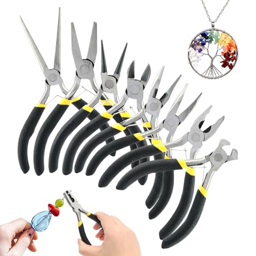 8pcs Mini Pliers Set Needle Round Flat Long Bent Nose Diagonal End Cutting & Linesman Pliers for Making Crafting Electronics Jewelry Making DIY Nippers Repair Tool Kit(COLOR:black)