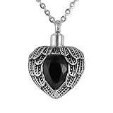 Valyria Angel Wing Birthstone Memorial Urn Necklace Stainless Steel Waterproof Cremation Jewelry,Bla