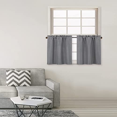 Dearl%K Blackout Kitchen Curtain Tiers Rod Pocket Top Window Treatments Short Curtains For Small Window For Cafe, Bathroom, Or Basement( 26" W X 24" L Each, Charcoal) #TOP2