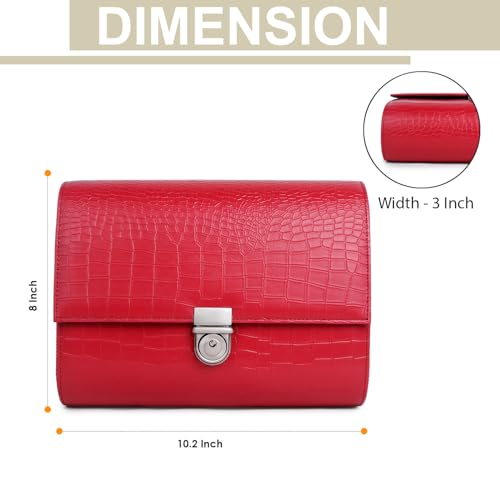 Image of essart Premium 8 Slot Watch Roll Case with Safe Lock | PU Leather Travel Watch Organizer | Luxury Watch Storage Box for Men & Women with Croco-Maroon Colour