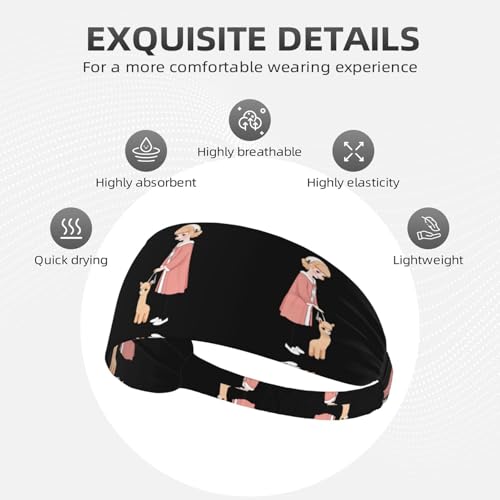Elastic Sports Headband Hairband BROLEO Little girl walking with alpaca Printing Quick Drying, Moisture Wicking4