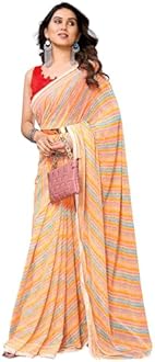 MOHIT CREATIONS Women's Party Wear Georgette Printed Border Ready To Wear Saree With Unstiched Blouse Piece