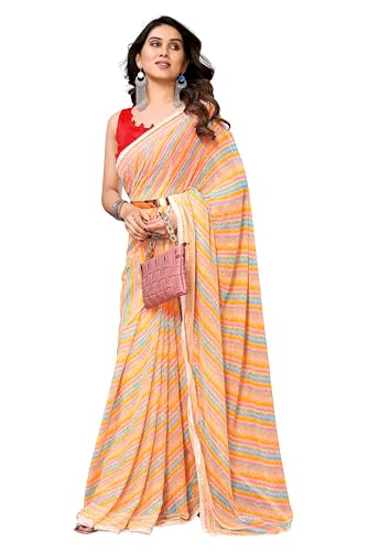 MOHIT CREATIONS Women's Party Wear Georgette Printed Border Ready To Wear Saree With Unstiched Blouse Piece