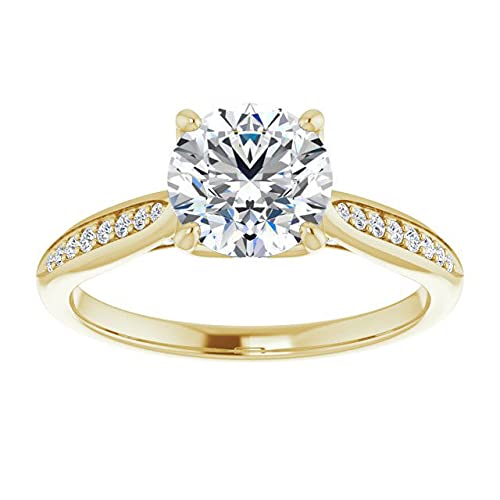 18K Solid Yellow Gold | 2 Ct Round Cut Colorless Moissanite Engagement Rings For Women | Wedding Bridal Ring Set | Solitaire Vintage Anniversary Promise Gifts For Her #TOP4