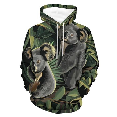 Sweat à Capuche Hoodie Feuille Verte Koala Manches Longues Pullover S