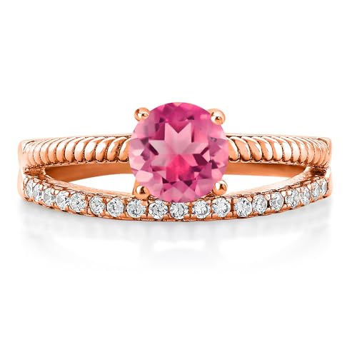 Gem Stone King 18K Rose Gold Plated Silver Pink Mystic Topaz Engagement Engagement Ring For Women (1.69 Cttw, Gemstone November Birthstone, Round 6MM, Available in Size 5,6,7,8,9)2