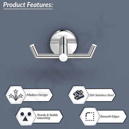 Image of Plantex 304 Grade Stainless Steel Bathroom Hooks for Hanging Towel and Clothes in Bathroom /Washroom - Oreo (Chrome)